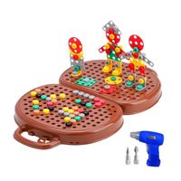 Brun - Boîte à outils de jeu Montessori pour enfants, Jeu de simulation, Ensemble d'outils, Perceuse, Vis, éc