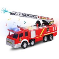 Camion de pompiers avec pompe à eau et échelle extensible avec lumières clignotantes et sirènes, jouet d'action Bump & Go à p D0BE1