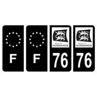 Lot 4 Autocollants plaque immatriculation voiture auto département 76 Seine-Maritime Logo Région Normandie Noir & F France Europe