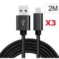 X3 Cable Metal Nylon Renforce Chargeur USB Couleur Noir pour IPhone Longueur 2m Tréssé Compatible IPhone 6/6S/7/8/X/Xr/11/12 X3 Litt