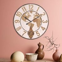 Horloge murale ronde en bois avec pendule Carte du Monde Carte Blanche, Décoration Industrielle Elégante, 58 cm 28574SG