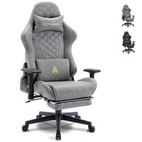 Symino Gaming Chair - Chaise de Bureau Ergonomique Design Racing, Cuir PU Rétro, Chaise de jeu Avec Repose-Pieds,Gris
