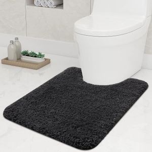TAPIS DE BAIN  Tapis de toilette en forme de U - Extra doux - Microfibre absorbante - 50 x 60 cm - Gris foncé