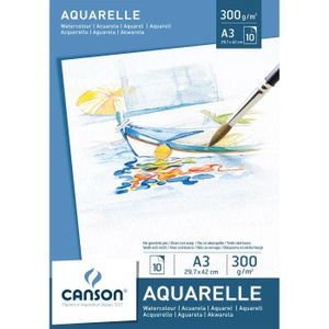 BLOC NOTE CANSON Bloc 10 feuilles Aquarelle® A3 - 300 g - Blanc