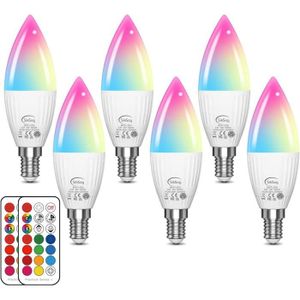 AMPOULE - LED Ampoule LED E14 5W (équivalent 40W), ampoule de bougie, Couleur RGB + Blanc Chaud 2700K Dimmable par Télécommande (lot de 6)