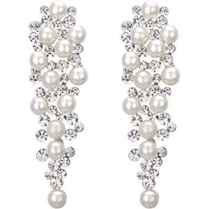 Boucle d'oreille Clearine Boucles d'Oreilles Pendant Femme Cluster Perle Cristal Strass Bijou Mariage Cadeau670
