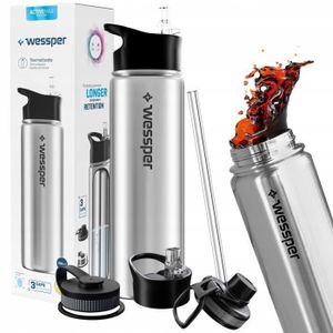 Gourde Isotherme 1000 Ml Inox - 2 Couvercles (bec Et Paille) - Support Magnétique Téléphone - Pour Sport, Voyage, école