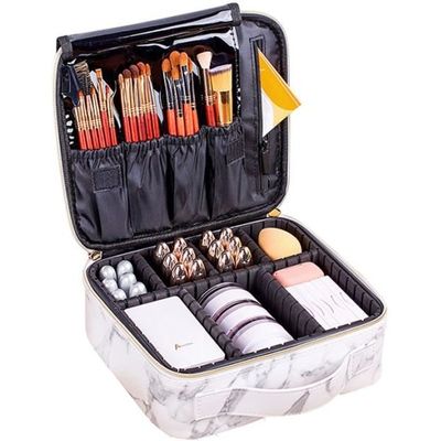 Sac de Maquillage Trousse à Maquillage Organisateur Cosmétique pour Femmes  et Filles Blanc