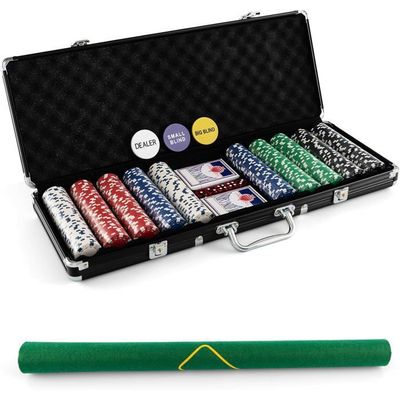 Mallette De Poker NAIZY – 500 Jetons Laser – 2 Jeux De Cartes, 5 Dés – Boutons Dealer, SB, BB – Aluminium