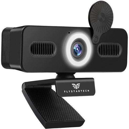 Webcam Aney Well HD 2K Avec Anneau Lumineux Et Microphone Intégré, Caméra PC USB Avec Trépied Et Cache Confidentialité