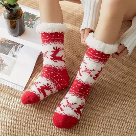 Chaussons Maison Renne De Noël - Doux, Antidérapants - Pour Femmes Et Hommes - Chausson D'Hiver Chaud