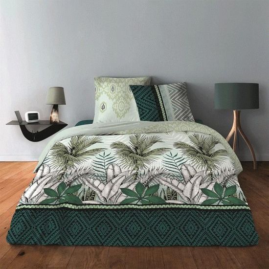 Ensemble De Draps Big Believers Jungle - Blanc, Bleu, Vert, Gris - Full - 100% Polyester - Neuf