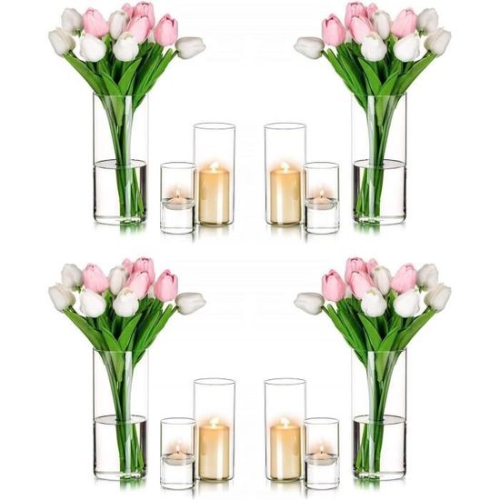 Lot De 12 Vases Cylindriques En Verre - 15x4.5cm - Parfaits Pour Centres De Table, Mariage, Décoration Maison - 6