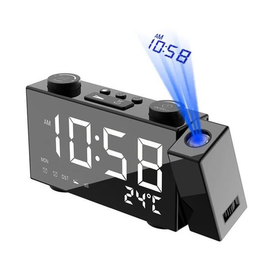 Horloge de Projection réveil numérique avec thermomètre Snooze, Radio FM 87.5-108 MHz, horloge de Table, alimentation [E3D263E]