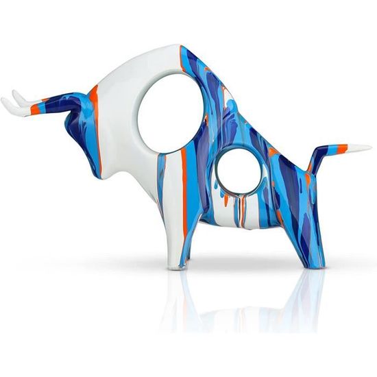 Statue De Taureau En Résine Colorée 28,5 Cm – Décoration Moderne Pour Salon, Bureau – Cadeau Artistique
