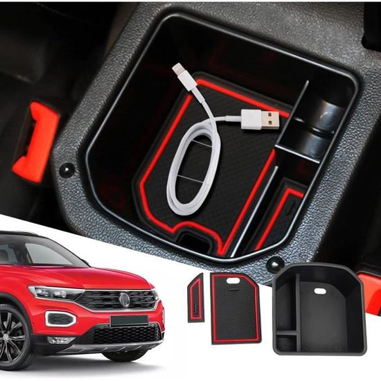 Organisateur Console Centrale CDEFG Pour VW T-ROC 2018-2024 - Boîte De Rangement Avec Tapis Antidérapant