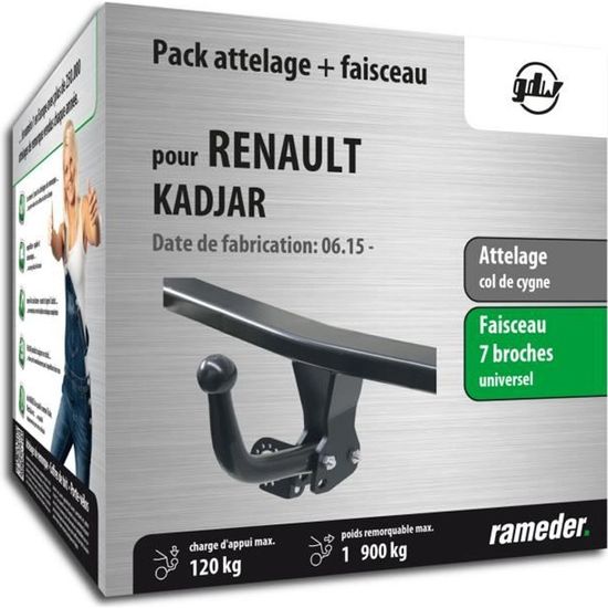 Attelage - Renault KADJAR - 06/15-12/99 - col de cygne - GDW - Faisceau universel 7 broches