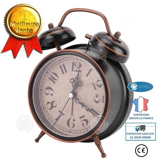 Réveil Mécanique Double Cloche Chromé – Grand Cadran Lumineux, Style Rétro Classique Pour Chambre