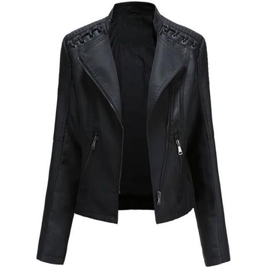 Blouson Cuir Court Femme Simili Cuir - Col Montant, Style Urbain Décontracté, Couleur Camel