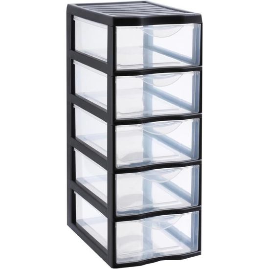 Organisateur De Bureau Gadpiparty 5 Tiroirs Transparents Empilables - Meuble De Rangement Plastique Noir Pour Cosmétique, Bureau Et Placard