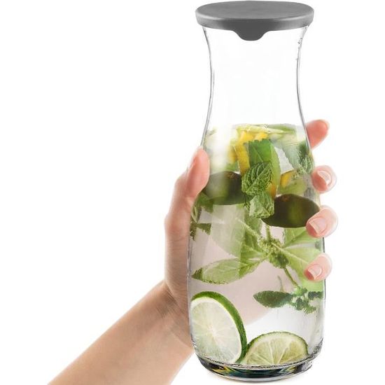 Bouteille En Verre 2L Recyclé 100% - Carafe Avec Bouchon étanche - Pour Eau, Jus, Lait - Compatible Réfrigérateur - Couleur Transparente - Certifiée GRS