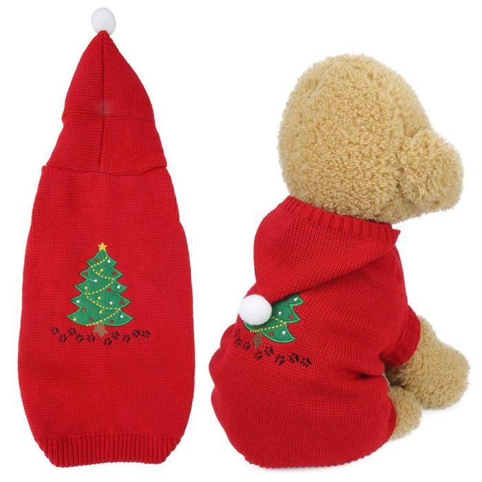 Manteau vêtements pour chiens chats Fibres acryliques Arbre de Noël rouge pour animaux de compagnie Hiver Pull (S) -JIA