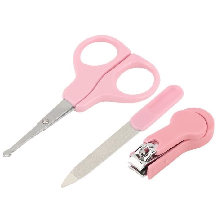 3pcs - bébé set ongles coupe tondeuse infantile coupe-ongles ciseaux lime à ongles (rose)-TIM