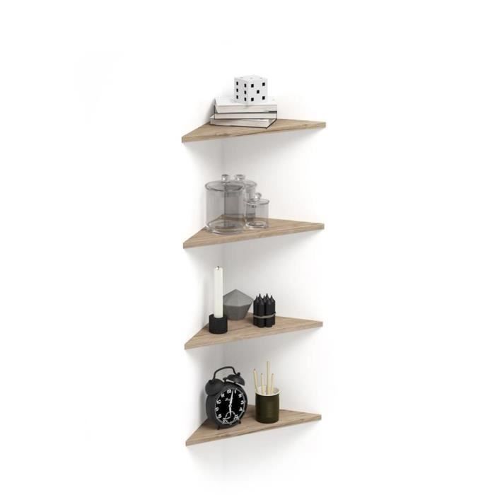 Mobili Fiver, Set de 4 étagères d'angle Easy, Chêne, Mélaminé, Made in Italy