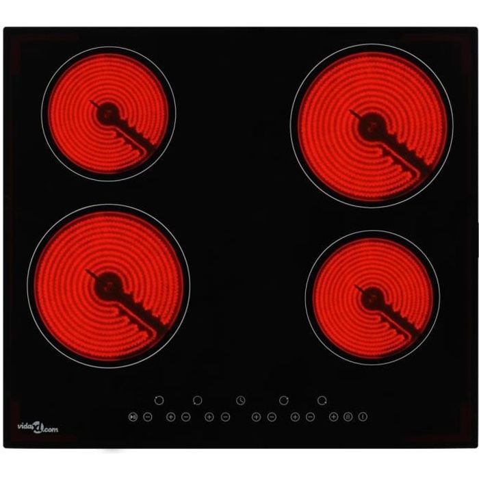 Plaque de cuisson Céramique 4 brûleurs Contrôle tactile 6000 W Noir - Dimensions 590 x 520 x 52 mm
