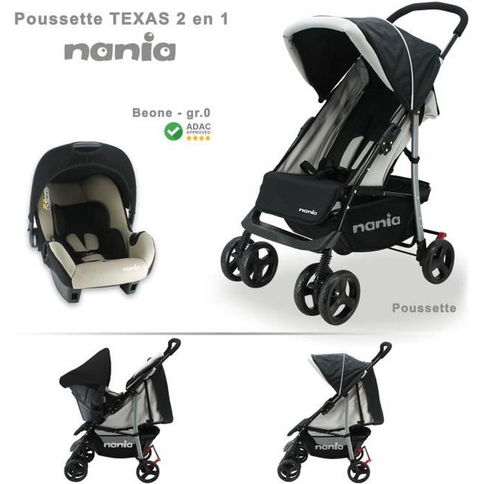 Poussette combinée TEXAS + siège auto BEONE nania Grp 0+ (0-13Kg)