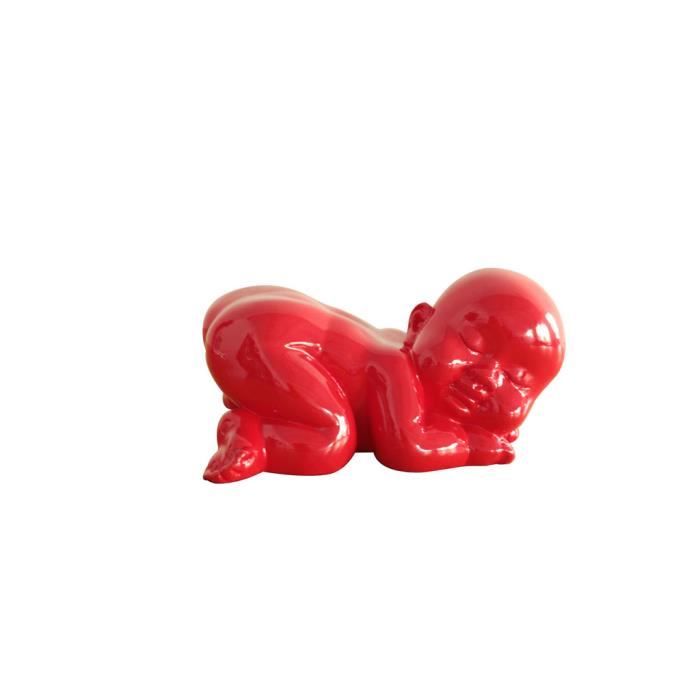Statue déco homme sur le ventre rouge laquée - objet design moderne