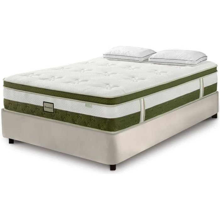 Matelas hybride BAMBOO 160 x 200 cm ressorts ensachés et mémoire de forme épaisseur 30 cm