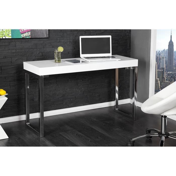 Bureau Design rectangle blanc laqué de 120 cm