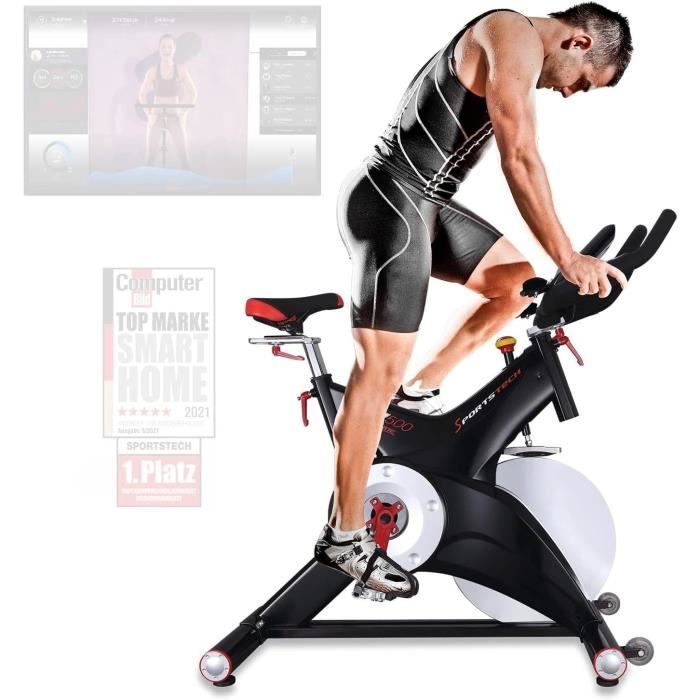 Vélo d'appartement SX500 aerobic Google street view cardio roue inertie 25 kg pédale SPD application fitness