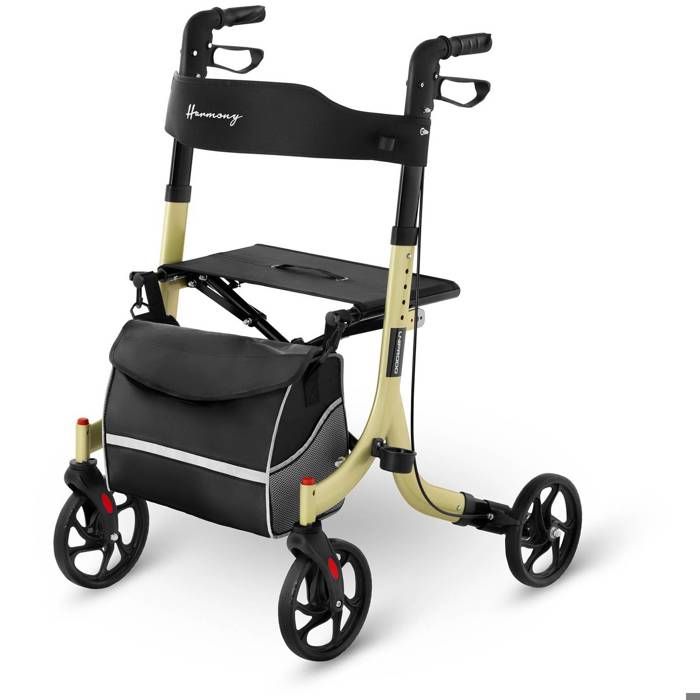 Déambulateur Léger Uniprodo UNI_ROLL_04 F (4 Roues Pliable Siège Dossier Porte-Canne Sac De Courses Champagne 136 kg)