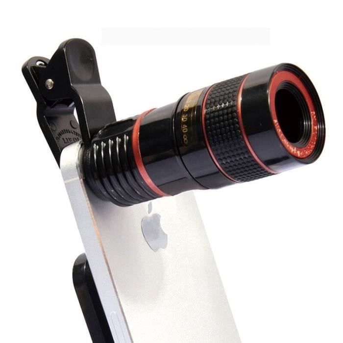 Matcheasy universel 12X Zoom télescope lentille loupe pince sur binoculaire photographie pour téléphone portable Sma - Black - HF709