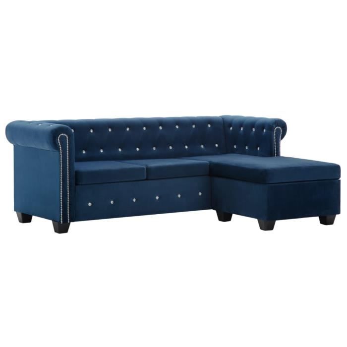 Canapé scandinave d'angle droit - Style classique Sofa salon - Canapé Confortable Revêtement en velours- 199x142x72 cm Bleu♫3389