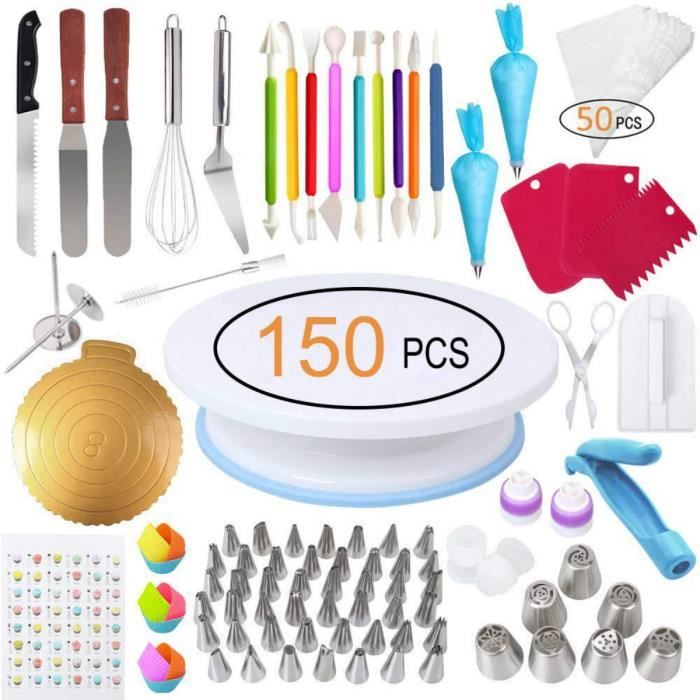 Plateau Tournant de Gâteau,Kit de Pâtisserie Plateau Tournant de Gâteau Professionnel Ustensiles Kit, Plateau à Gâteaux -150Pcs/Set
