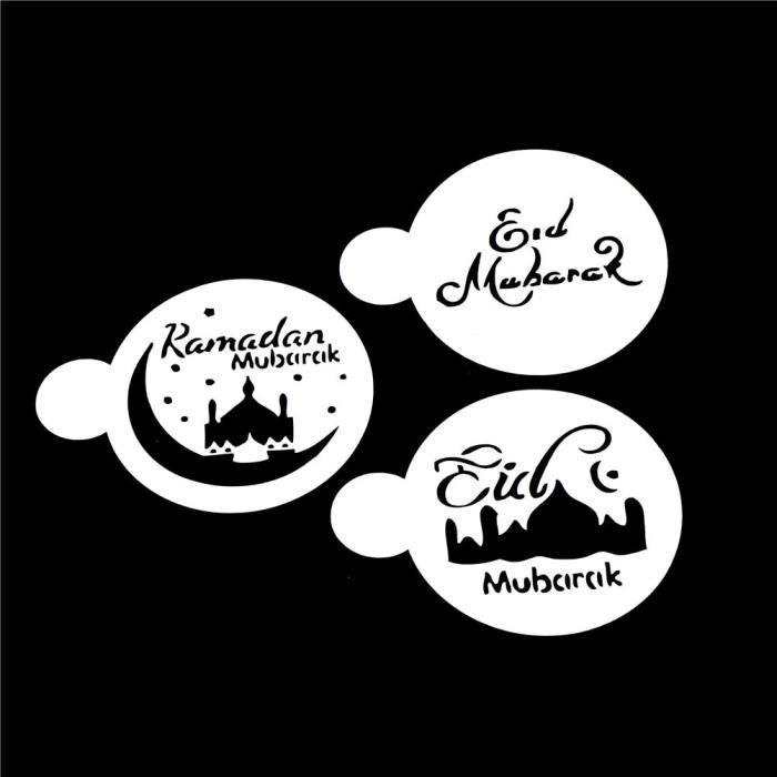 Moule,Pochoirs à café avec Design blanc mosquée, Eid Mubarak, Ramadan, outils de décoration, découpés au Laser, - Type 3pcs