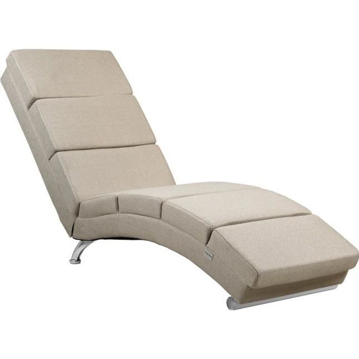 Méridienne « London » Chaise de Relaxation Chaise Longue d’intérieur ergonomique Fauteuil rembourré Pieds chromés Sable