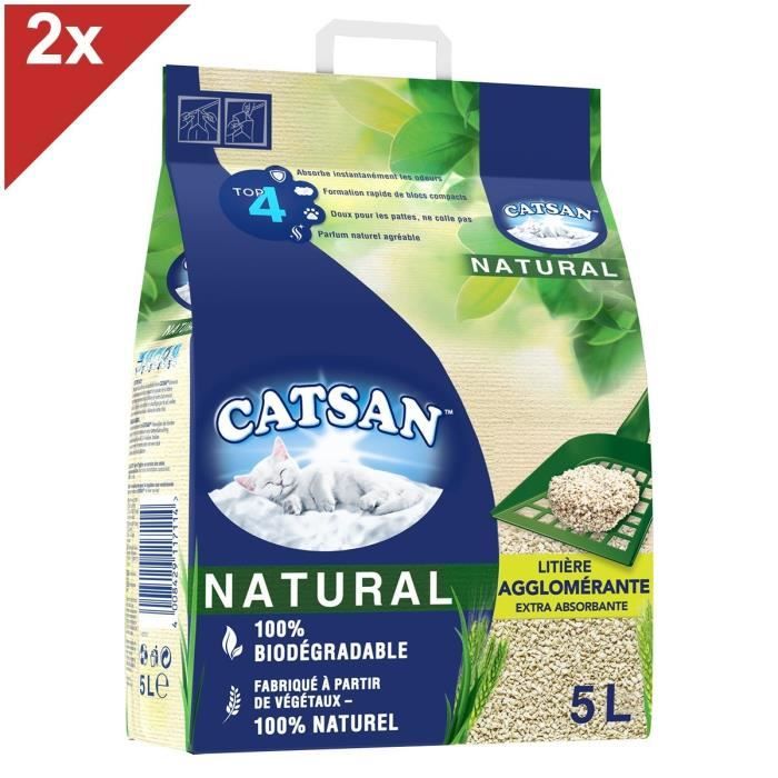 CATSAN Natural Litière naturelle végétale agglomérante pour chat 2 sacs de 5L