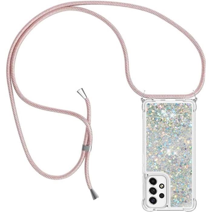 Collier Samsung Galaxy A53 5G Silicone Coque Glitter Liquide Filles Femmes étincelle à Bandoulière Et Cordon Collier avec U4