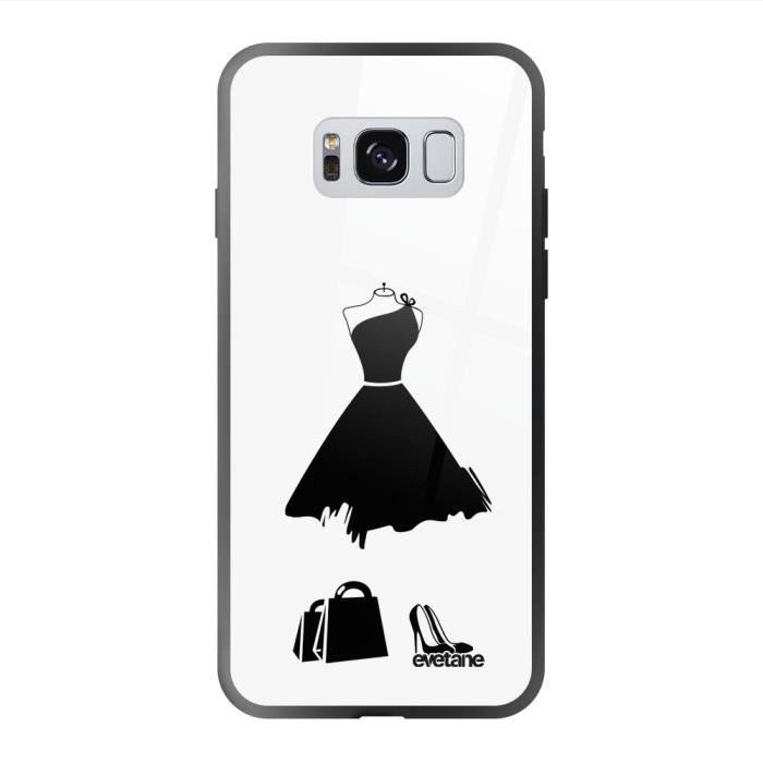Coque en verre trempé Samsung Galaxy S8 noir My little black dress Ecriture Tendance et Design Evetane