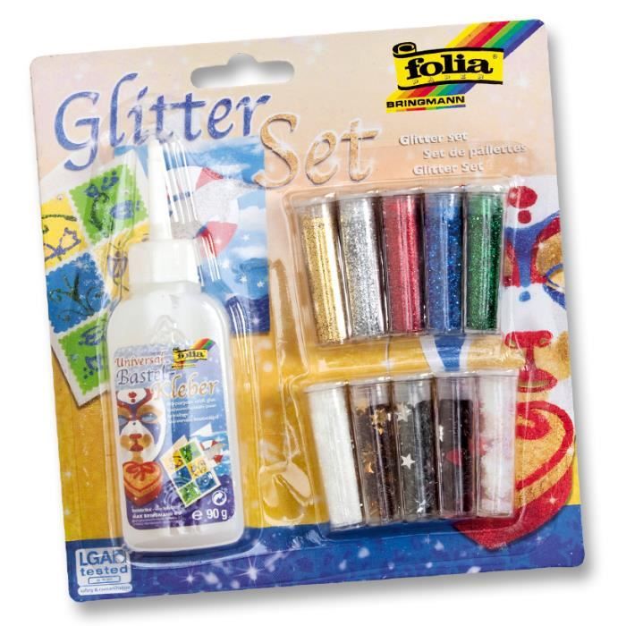 kit de colle et 10 tubes de paillettes et étoiles