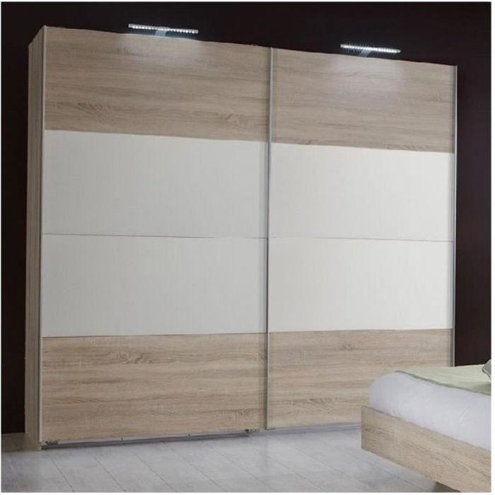 Armoire EVA portes coulissantes largeur 180 chêne clair / blanc natural Bois Inside75