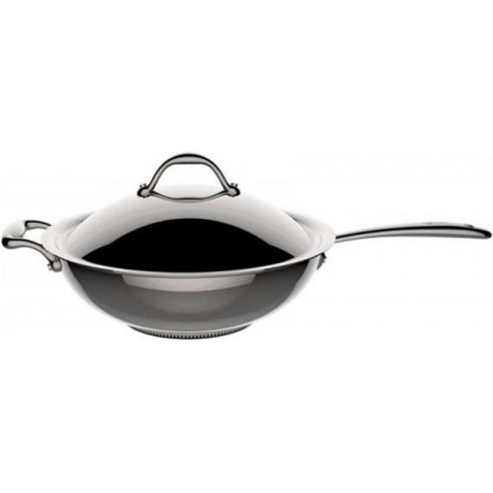 lagostina - poêle wok inox 30cm avec couvercle - 11116042030