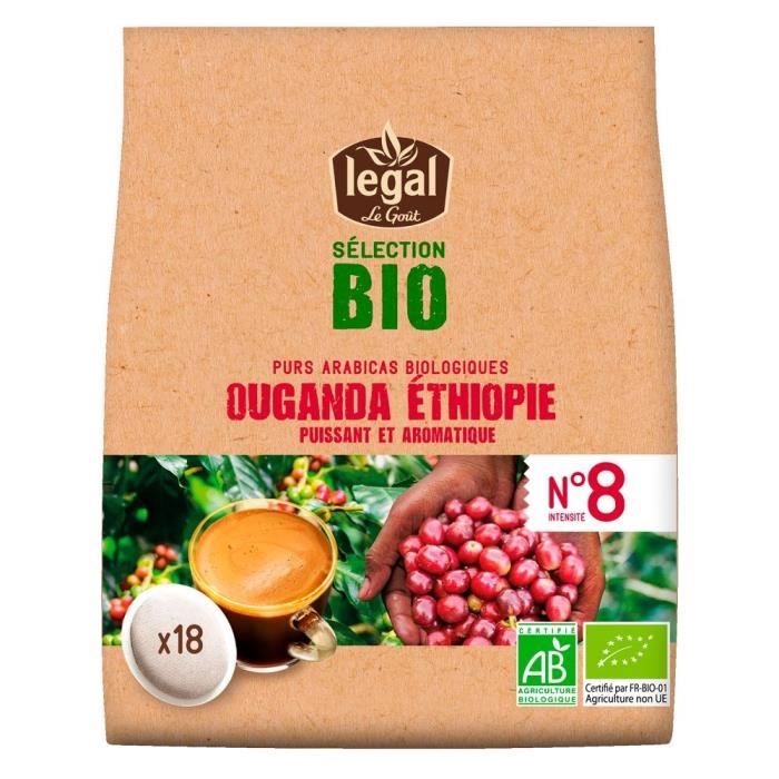 LEGAL Cafés Selection Bio Ouganda Ethiopie - 18 Dosettes - 125 g