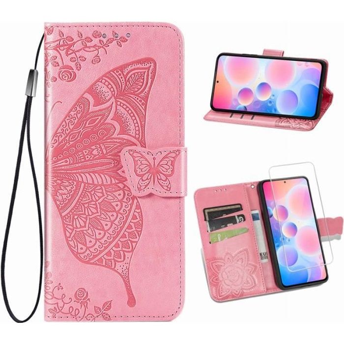verre trempé +Etui Cuir Pour Wiko Power U30 6.82- Housse Etui Portefeuille Protection - rose