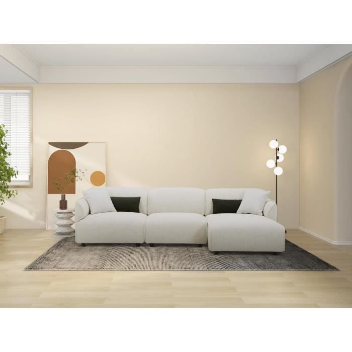 Canapé d'angle Beige Tissu Contemporain Confort