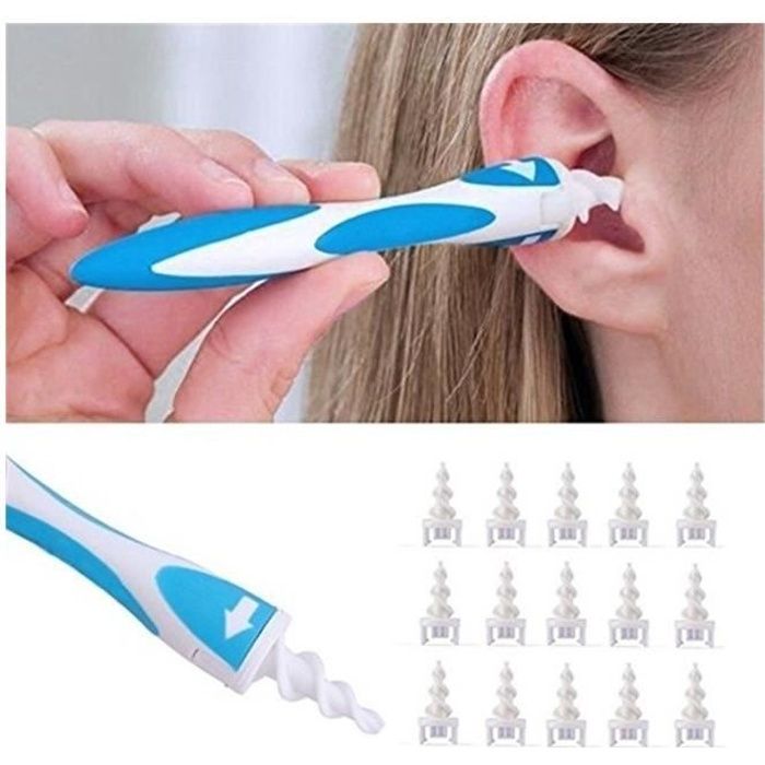 Nettoyeur d'oreille Smart Swab Ear Cleaner en plastique cérumen Removal Tool avec 15 pièces de rechange